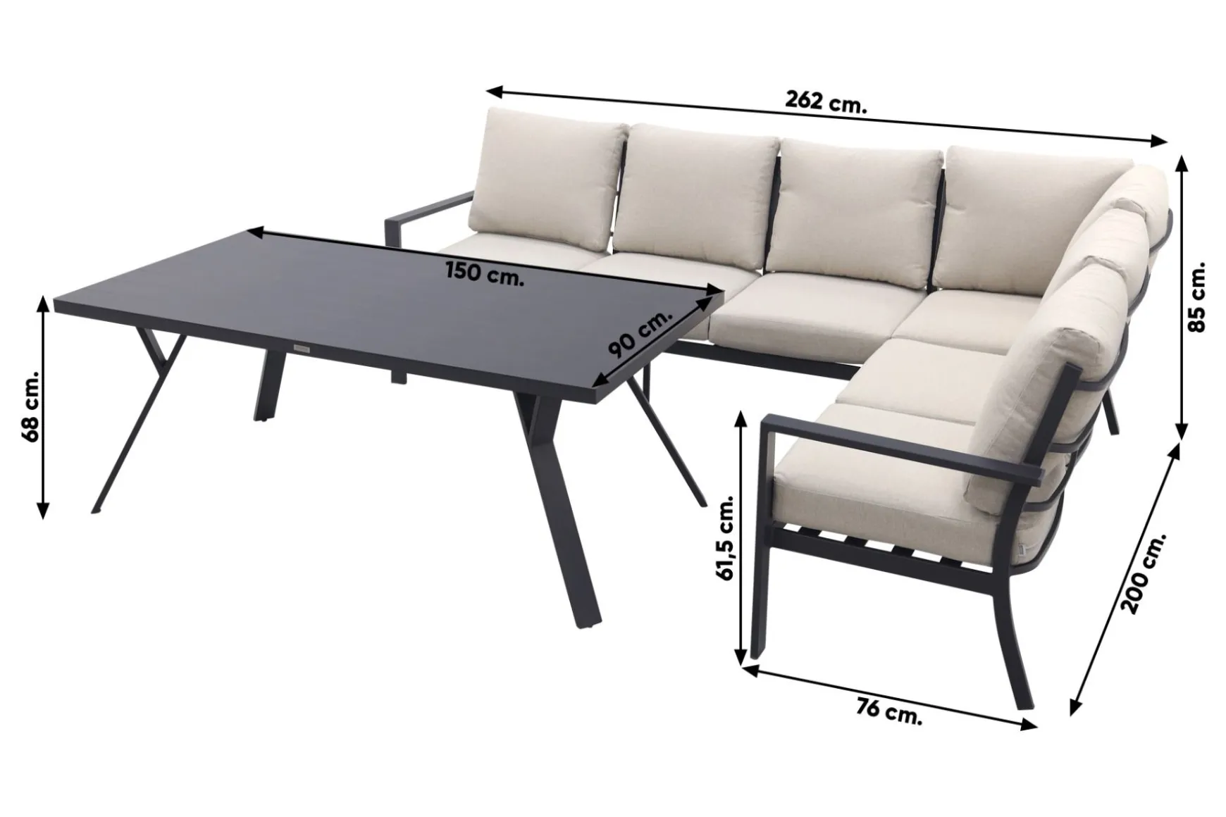 Sergio lounge dining set met stoel - Carbon/Desert - 3-delig rechts