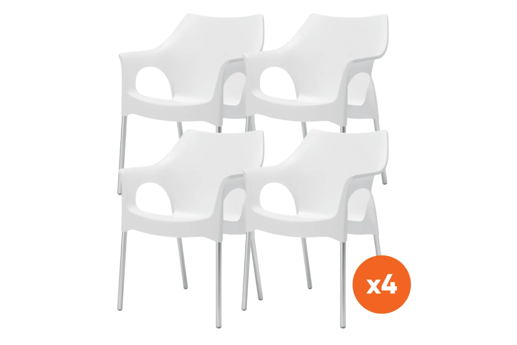 Set van 4 - Scab Ola stapelbare kunststof tuinstoel - Ivoor