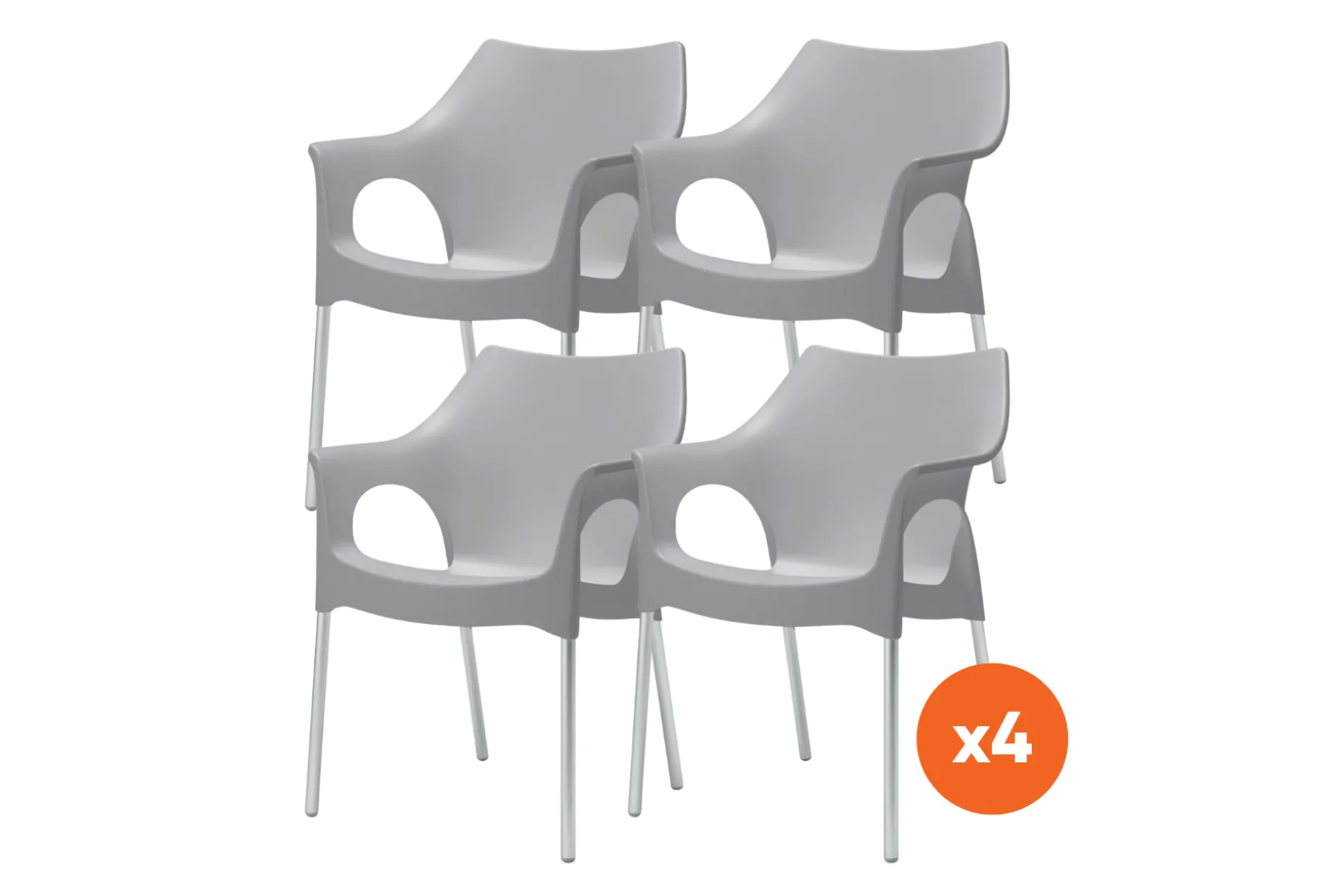 Set van 4 - Scab Ola stapelbare kunststof tuinstoel - Lichtgrijs
