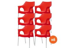 Set van 6 - Scab Ola stapelbare kunststof tuinstoel - Rood