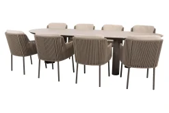 4SO Bernini/Denia 8-persoons organische (mango-vorm) tuinset 290x110 cm. - Terre