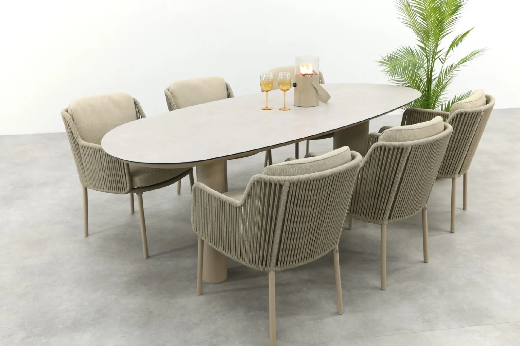 4SO Bernini/Denia 6-persoons organische tuinset 240x105 cm. - Latte