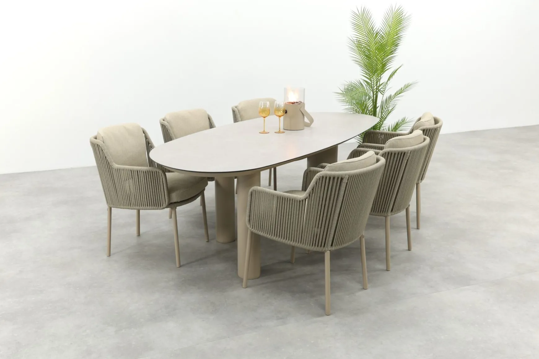 4SO Bernini/Denia 6-persoons organische tuinset 240x105 cm. - Latte