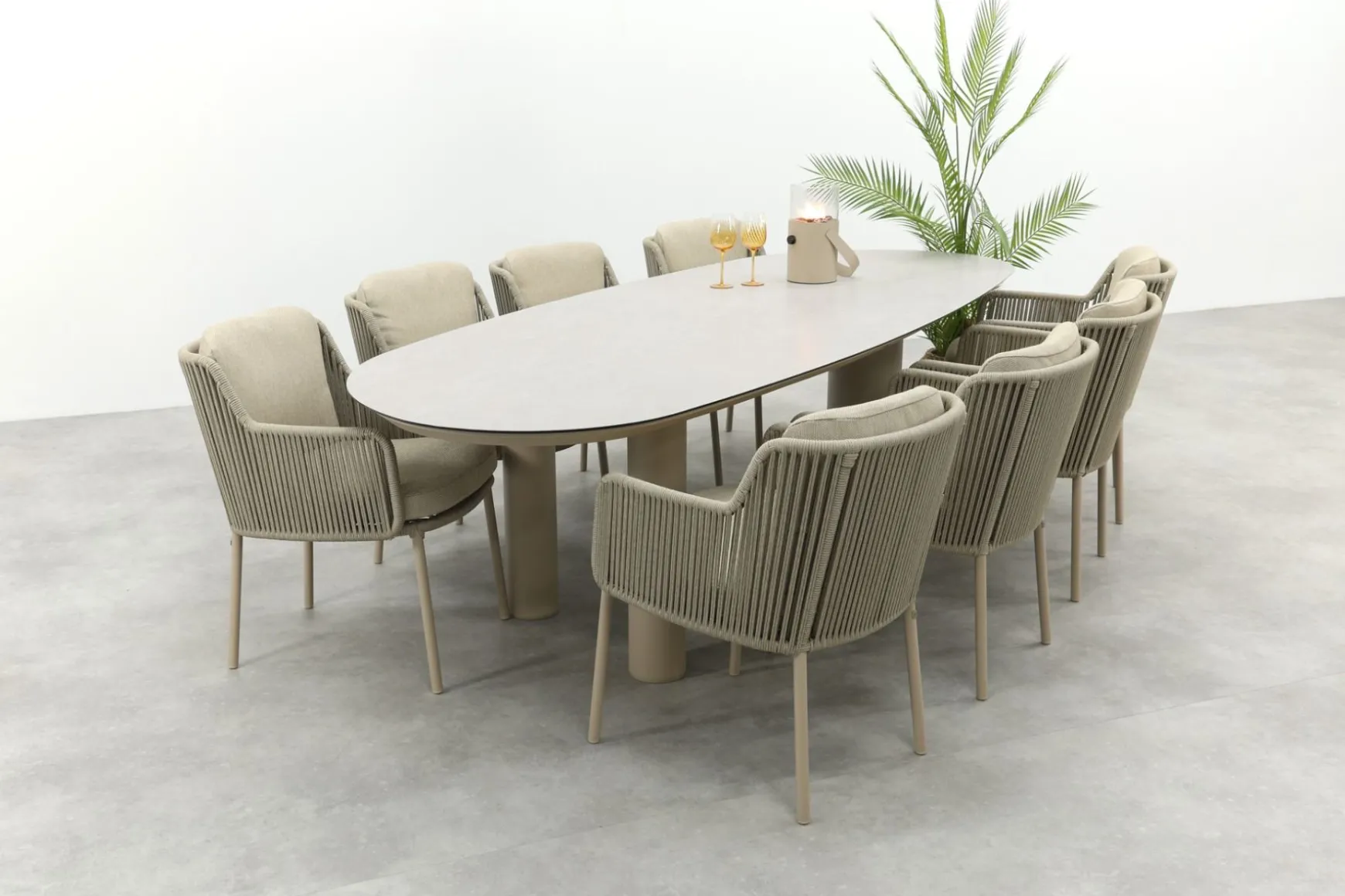 4SO Bernini/Denia 8-persoons organische tuinset 290x110 cm. - Latte