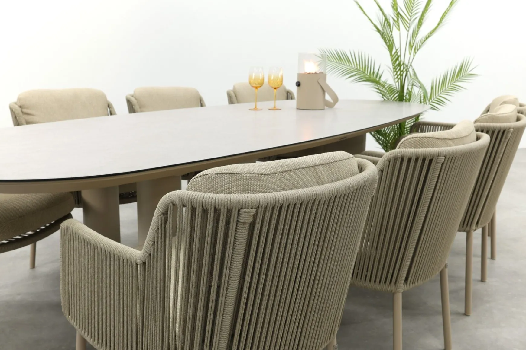 4SO Bernini/Denia 8-persoons organische tuinset 290x110 cm. - Latte