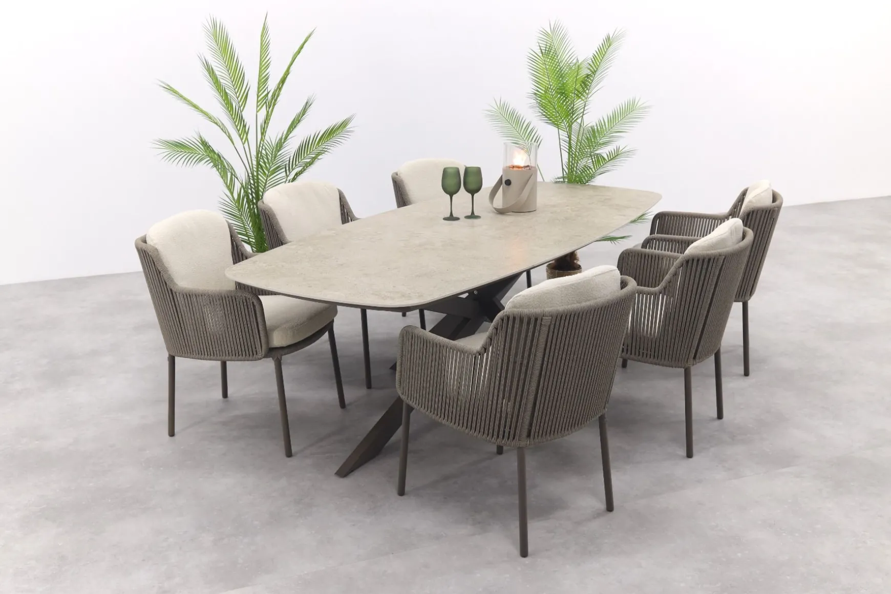 4SO Bernini/Prado Deens ovale 6-persoons tuinset 240x105 cm. - Terre