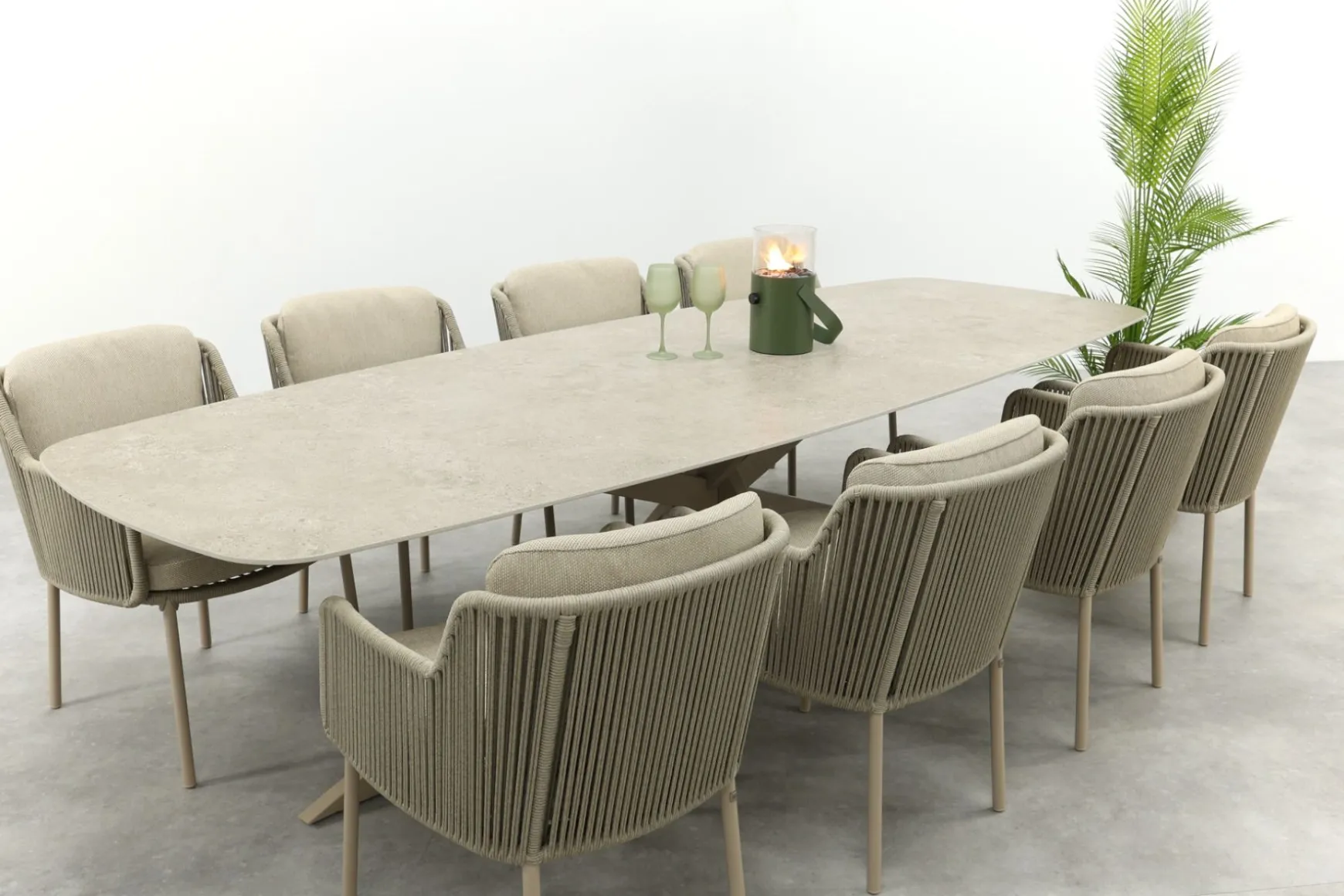 4SO Bernini/Prado 8-persoons Deens ovale dining tuinset 300x110 cm. - Latte