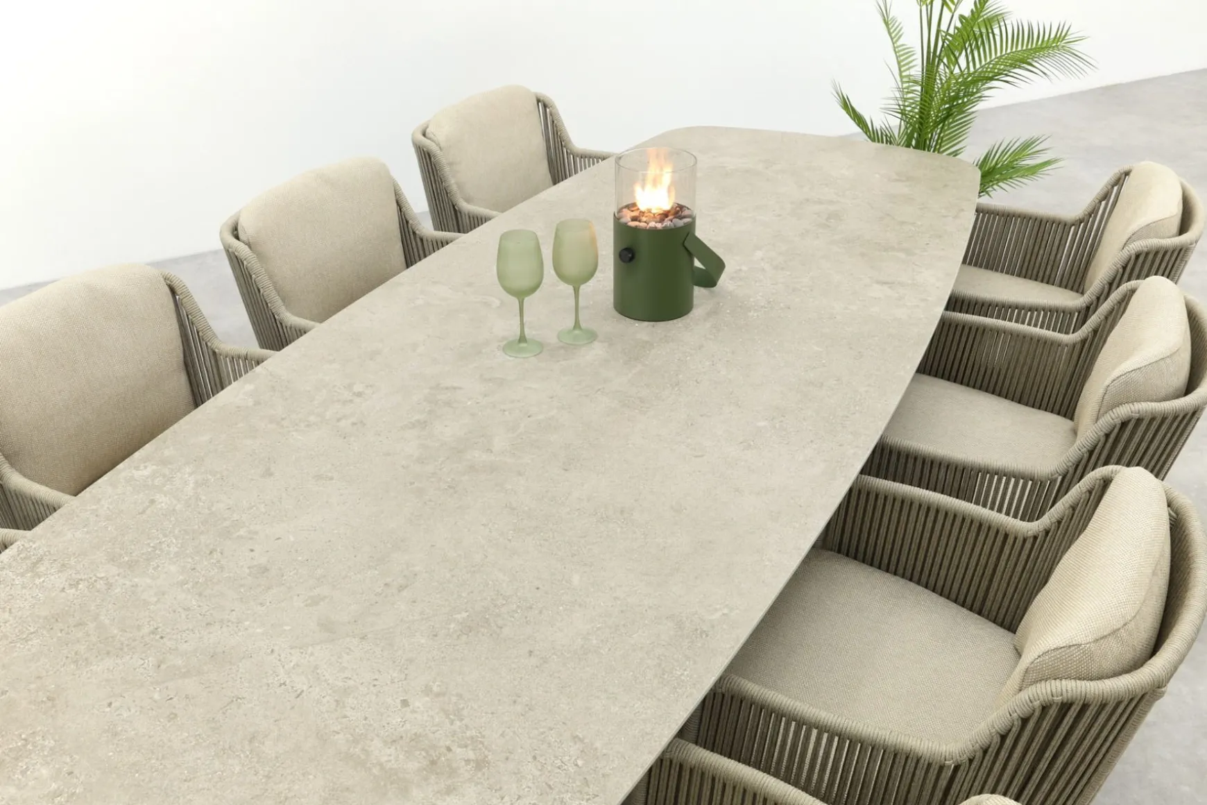 4SO Bernini/Prado 8-persoons Deens ovale dining tuinset 300x110 cm. - Latte