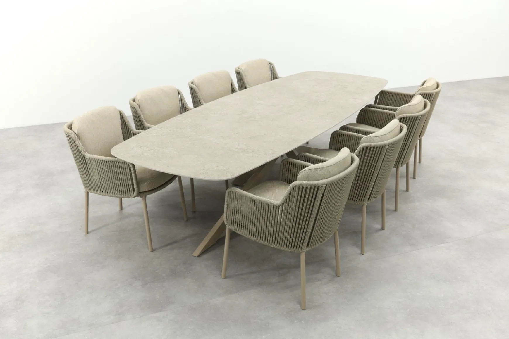 4SO Bernini/Prado 8-persoons Deens ovale dining tuinset 300x110 cm. - Latte