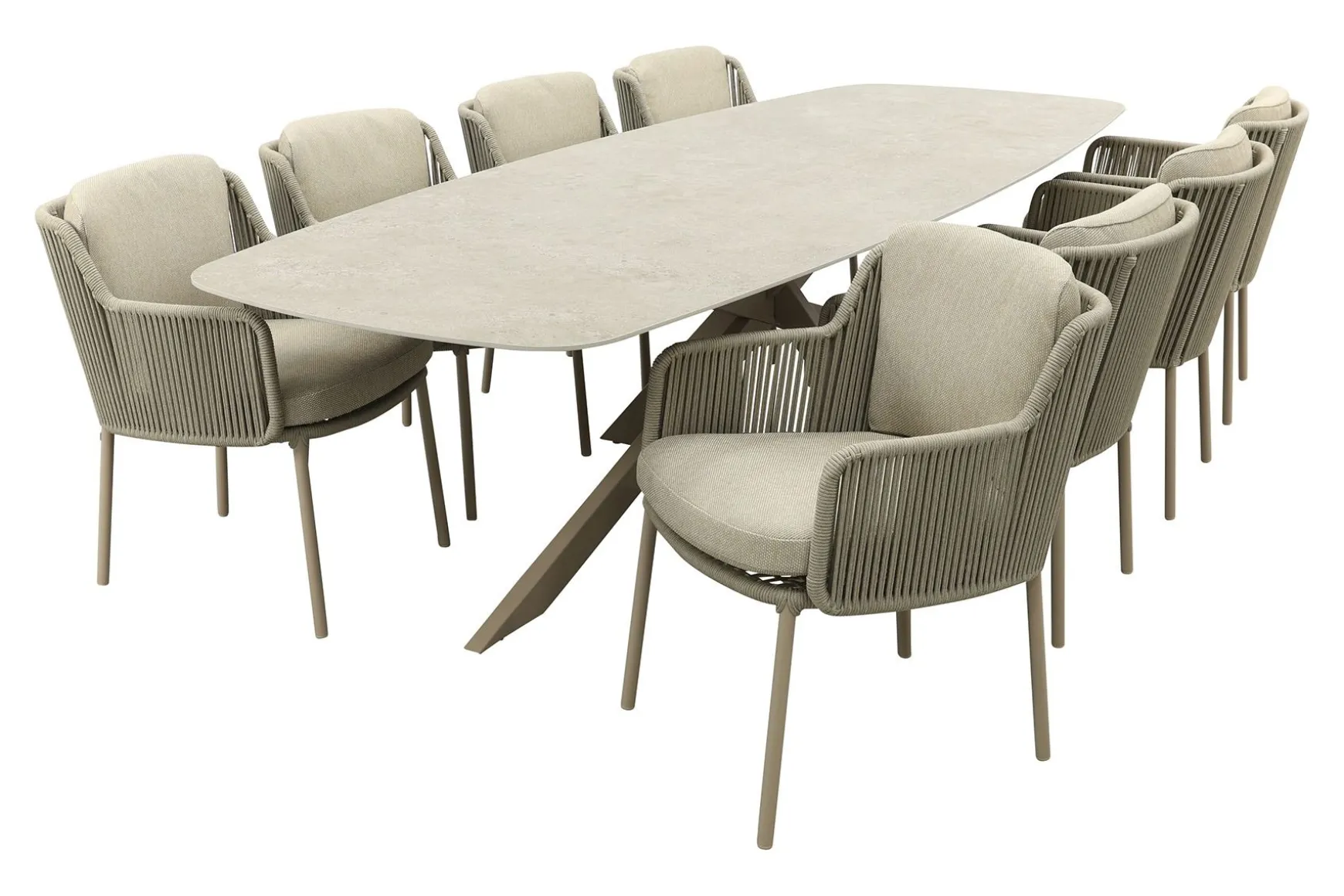4SO Bernini/Prado 8-persoons Deens ovale dining tuinset 300x110 cm. - Latte