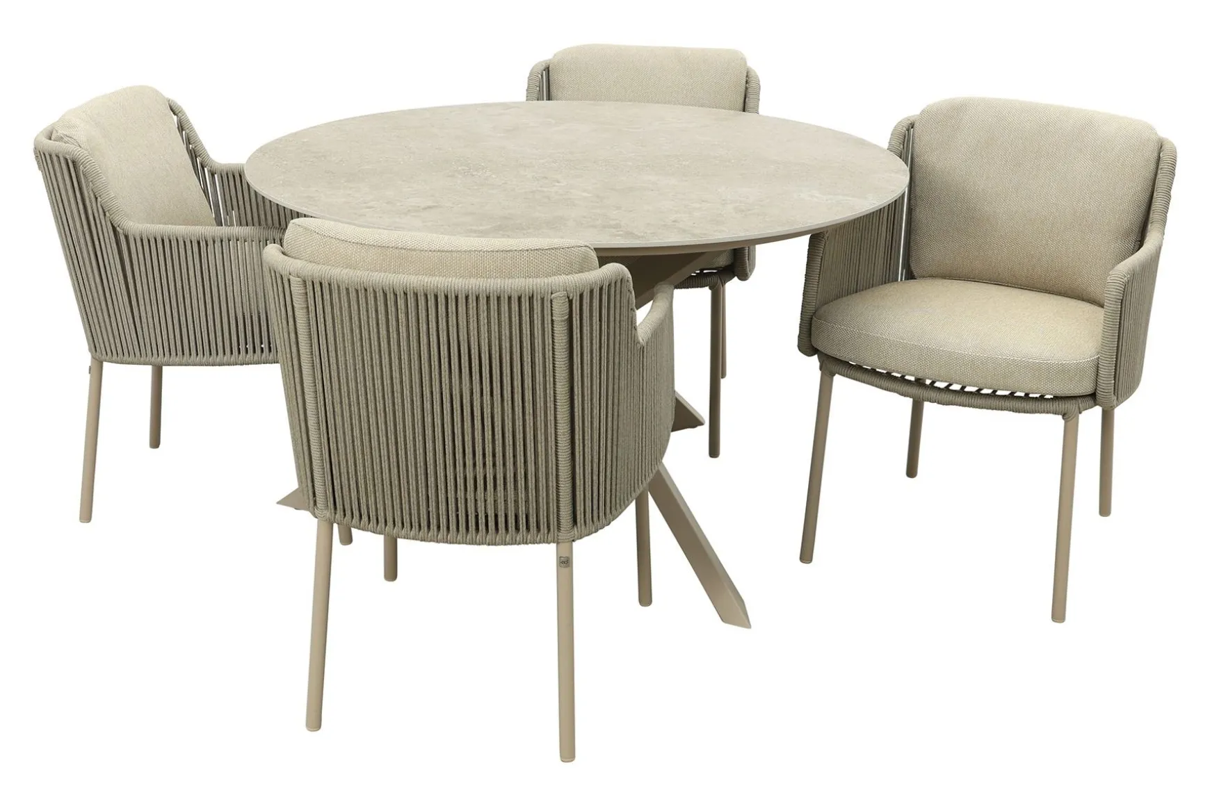 4SO Bernini/Prado 4-persoons ronde dining tuinset Ø130 cm. - Latte