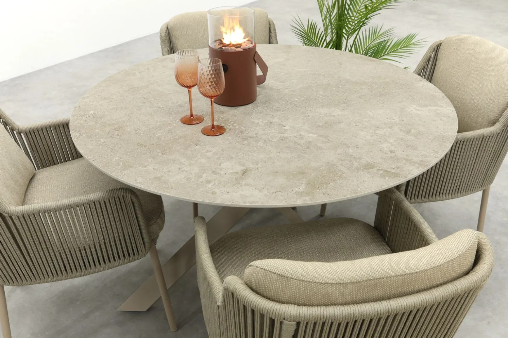 4SO Bernini/Prado 4-persoons ronde dining tuinset Ø130 cm. - Latte