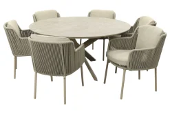 4SO Bernini/Prado 6-persoons ronde dining tuinset Ø160 cm. - Latte