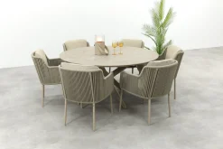 4SO Bernini/Prado 6-persoons ronde dining tuinset Ø160 cm. - Latte