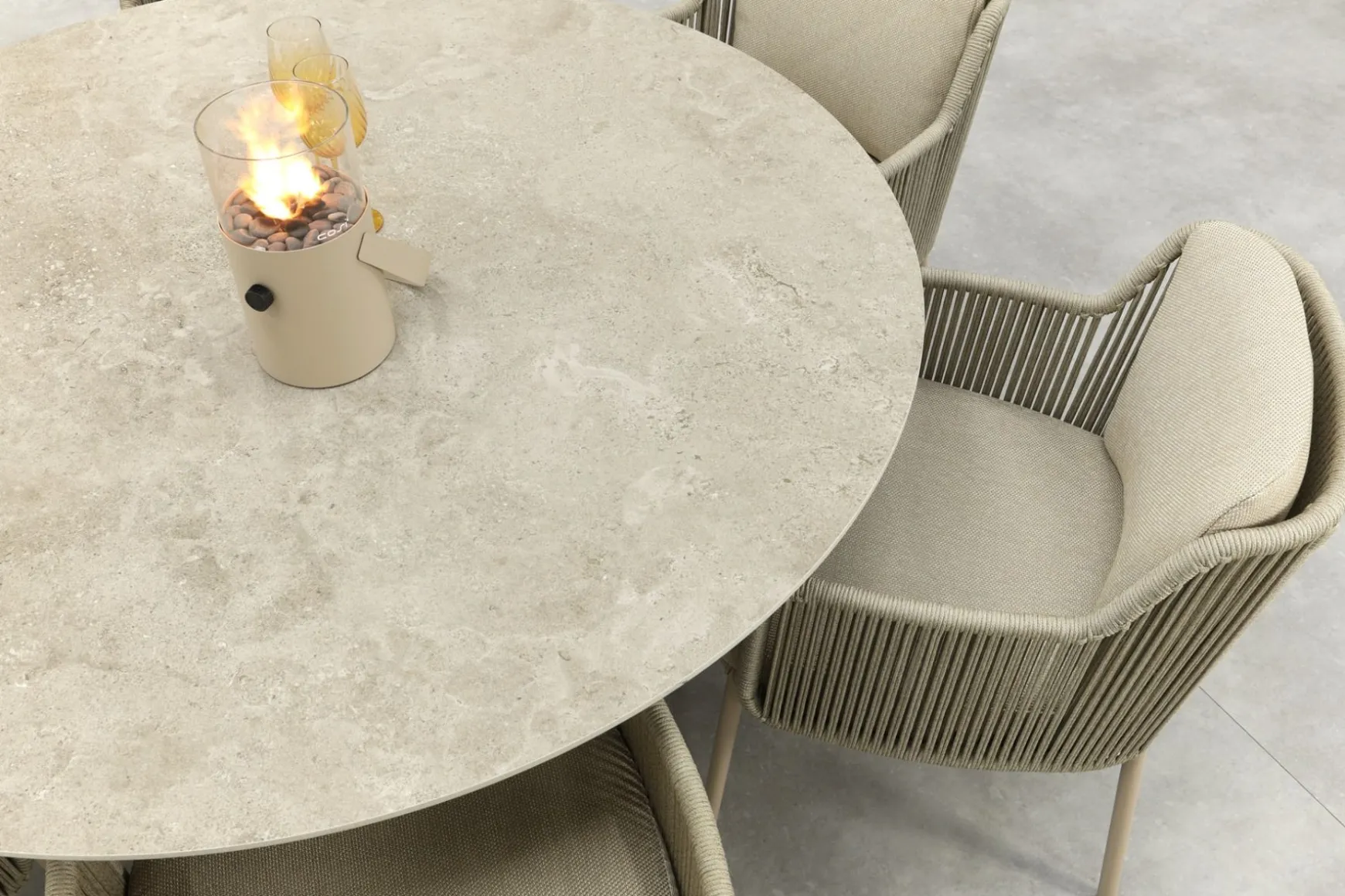 4SO Bernini/Prado 6-persoons ronde dining tuinset Ø160 cm. - Latte