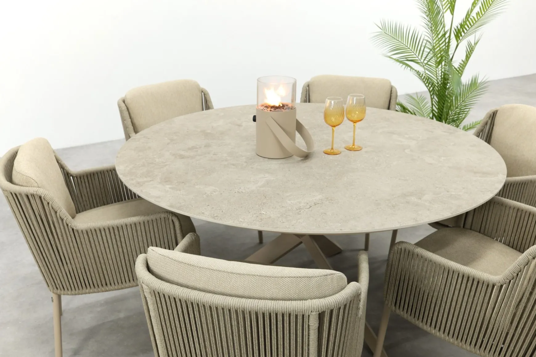 4SO Bernini/Prado 6-persoons ronde dining tuinset Ø160 cm. - Latte