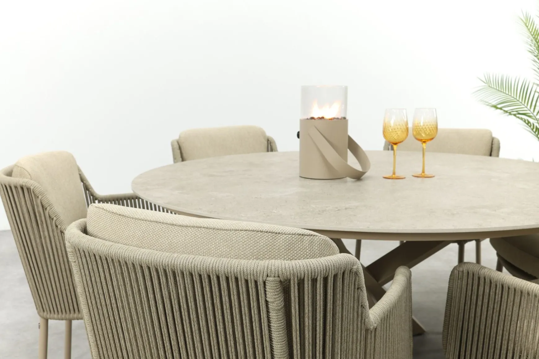 4SO Bernini/Prado 6-persoons ronde dining tuinset Ø160 cm. - Latte