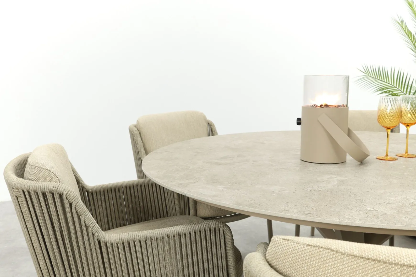 4SO Bernini/Prado 6-persoons ronde dining tuinset Ø160 cm. - Latte