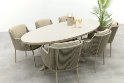 4SO Bernini/Ventaro ovale tuinset voor 6 personen 240x115 cm. - Latte