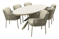 4SO Bernini/Ventaro ovale tuinset voor 6 personen 240x115 cm. - Latte