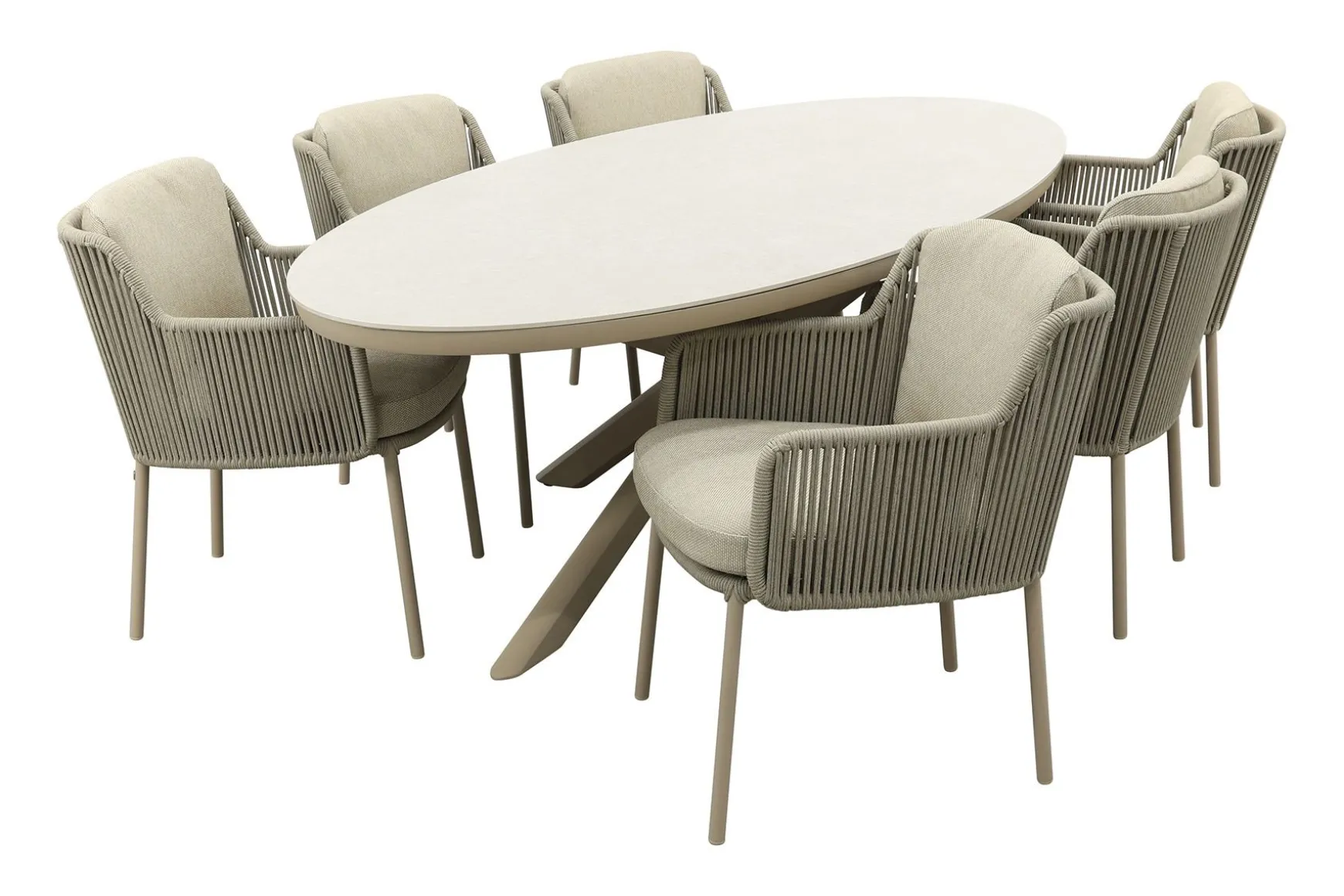 4SO Bernini/Ventaro ovale tuinset voor 6 personen 240x115 cm. - Latte