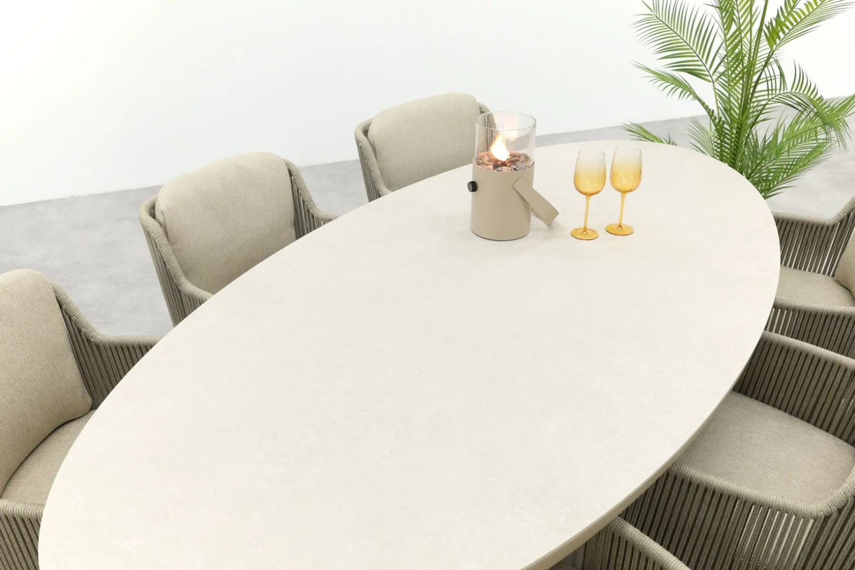 4SO Bernini/Ventaro ovale tuinset voor 6 personen 240x115 cm. - Latte