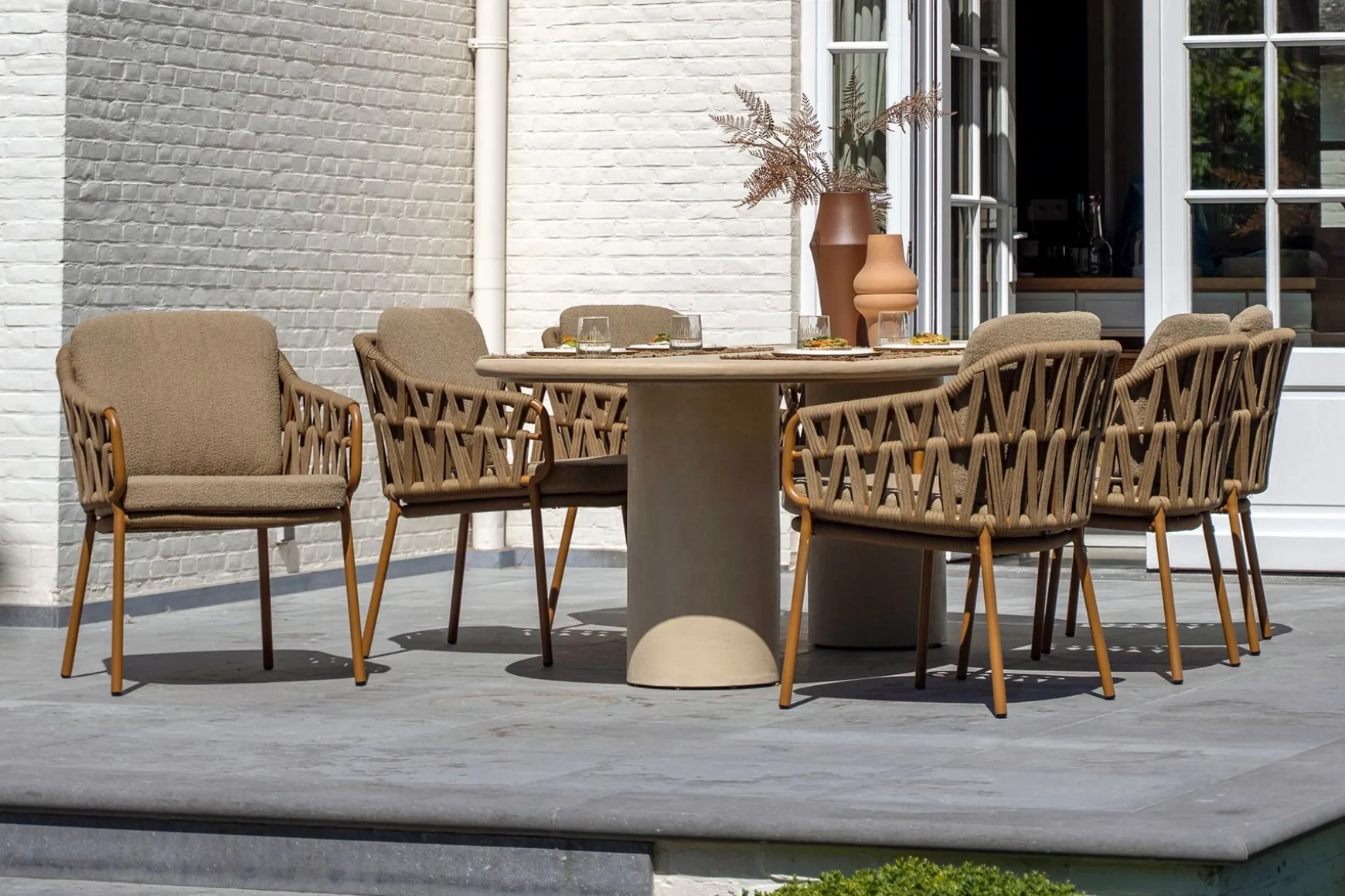 4SO Biarritz/Hampton 6-persoons ovale dining tuinset 240x105 cm. - Amber/Mortex