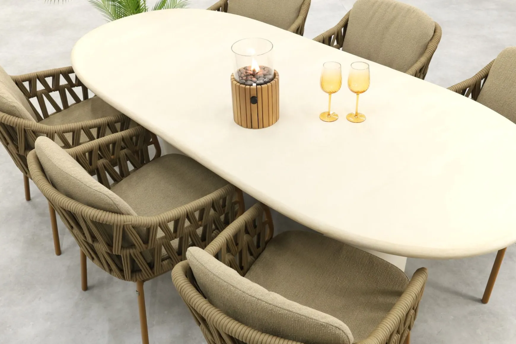 4SO Biarritz/Hampton 6-persoons ovale dining tuinset 240x105 cm. - Amber/Mortex