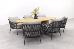 4SO Calpi/Prado low dining tuinset 240x115 cm. (7-delig) - Antraciet/Teak