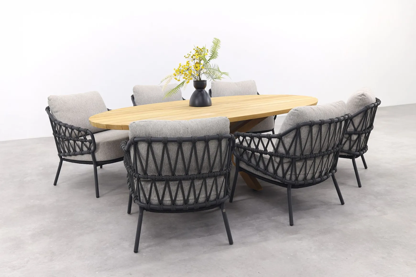 4SO Calpi/Prado low dining tuinset 240x115 cm. (7-delig) - Antraciet/Teak