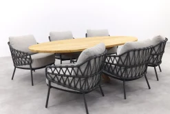 4SO Calpi/Prado low dining tuinset 240x115 cm. (7-delig) - Antraciet/Teak