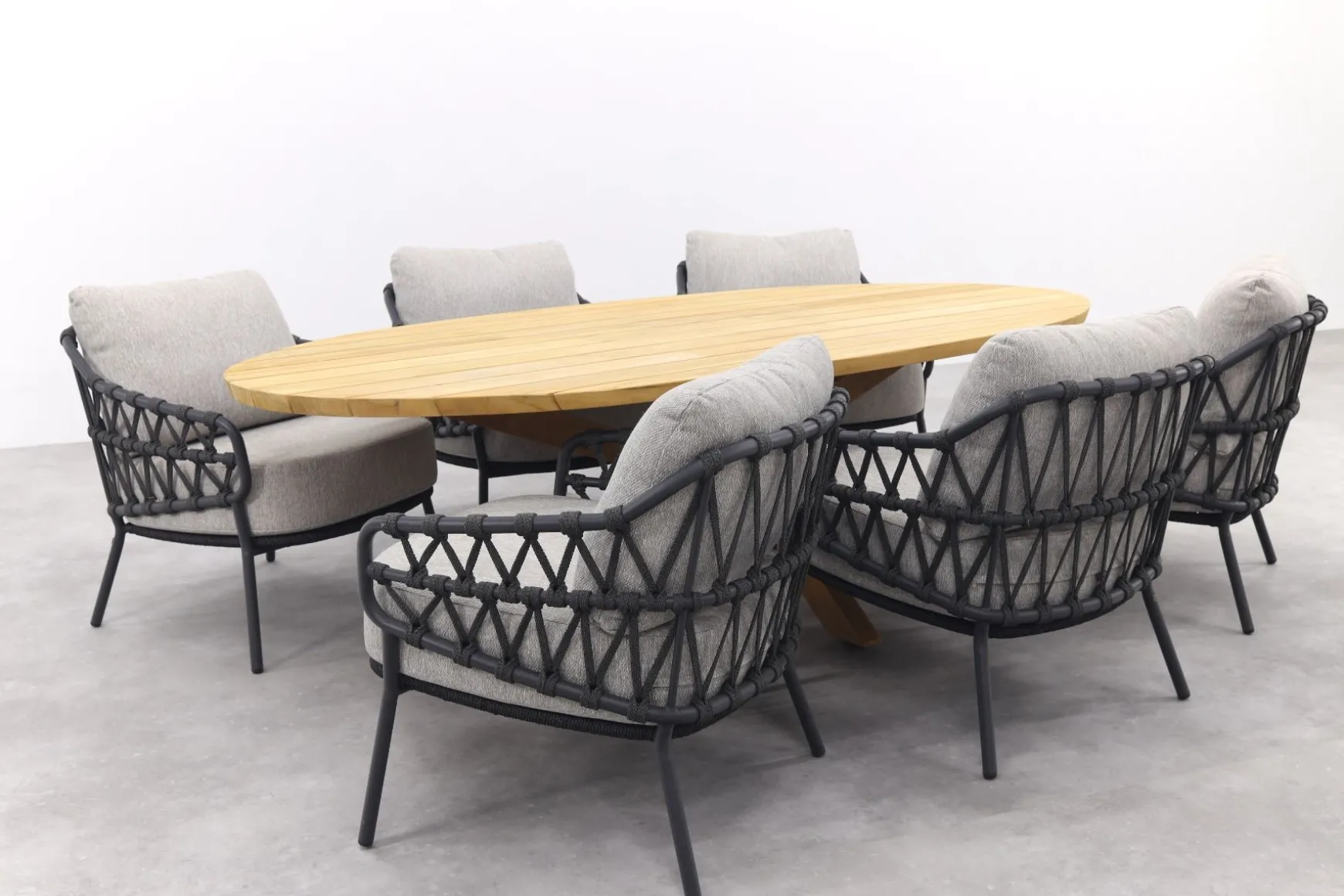 4SO Calpi/Prado low dining tuinset 240x115 cm. (7-delig) - Antraciet/Teak