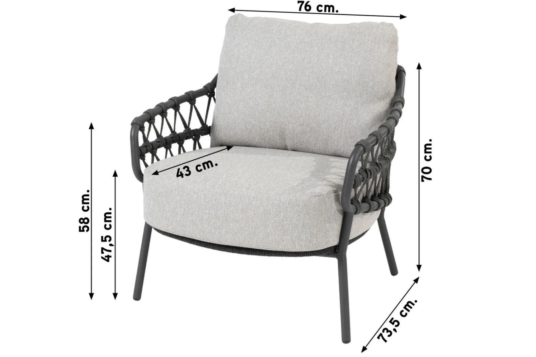 4SO Calpi/Prado low dining tuinset 240x115 cm. (7-delig) - Antraciet/Teak