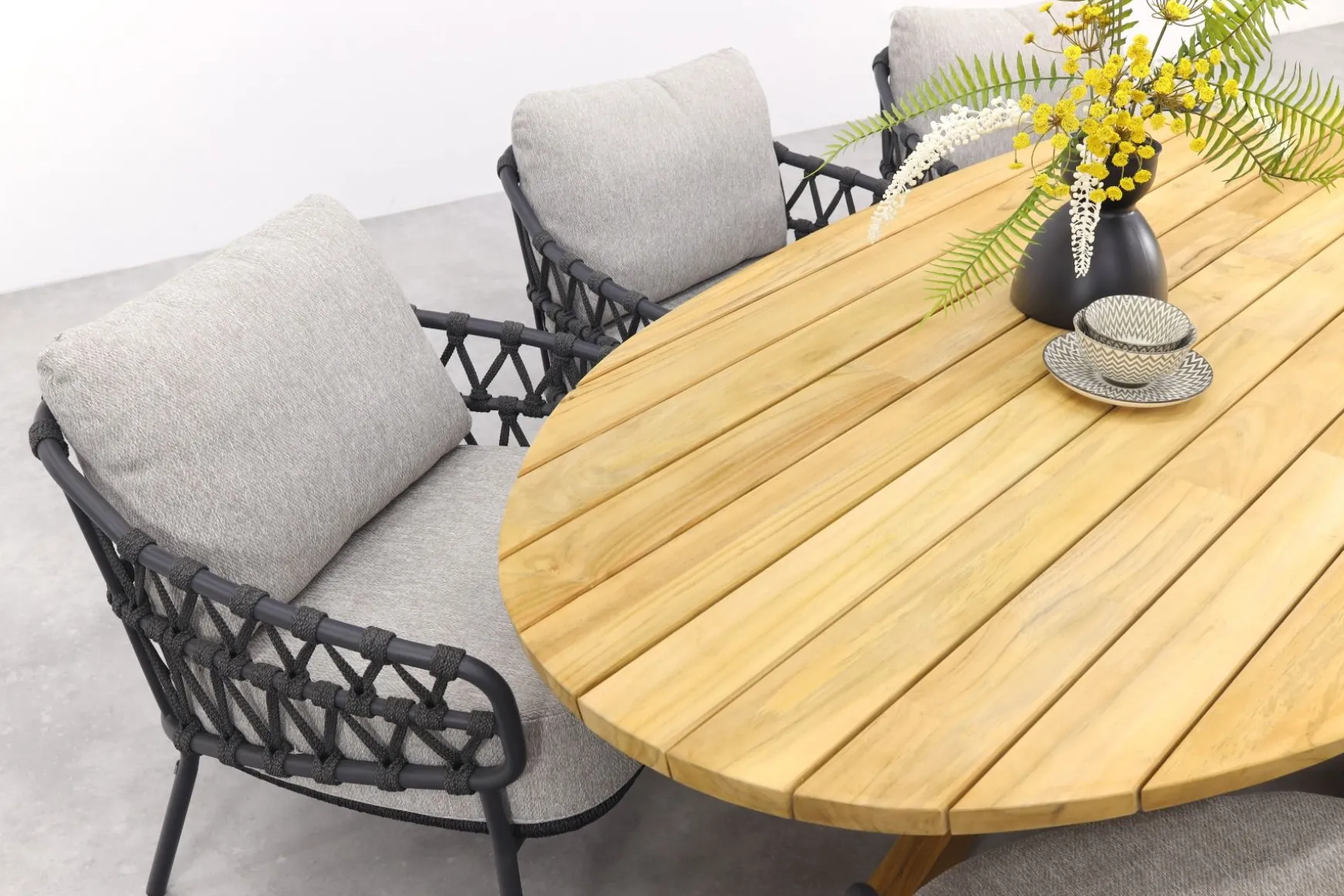 4SO Calpi/Prado low dining tuinset 240x115 cm. (7-delig) - Antraciet/Teak