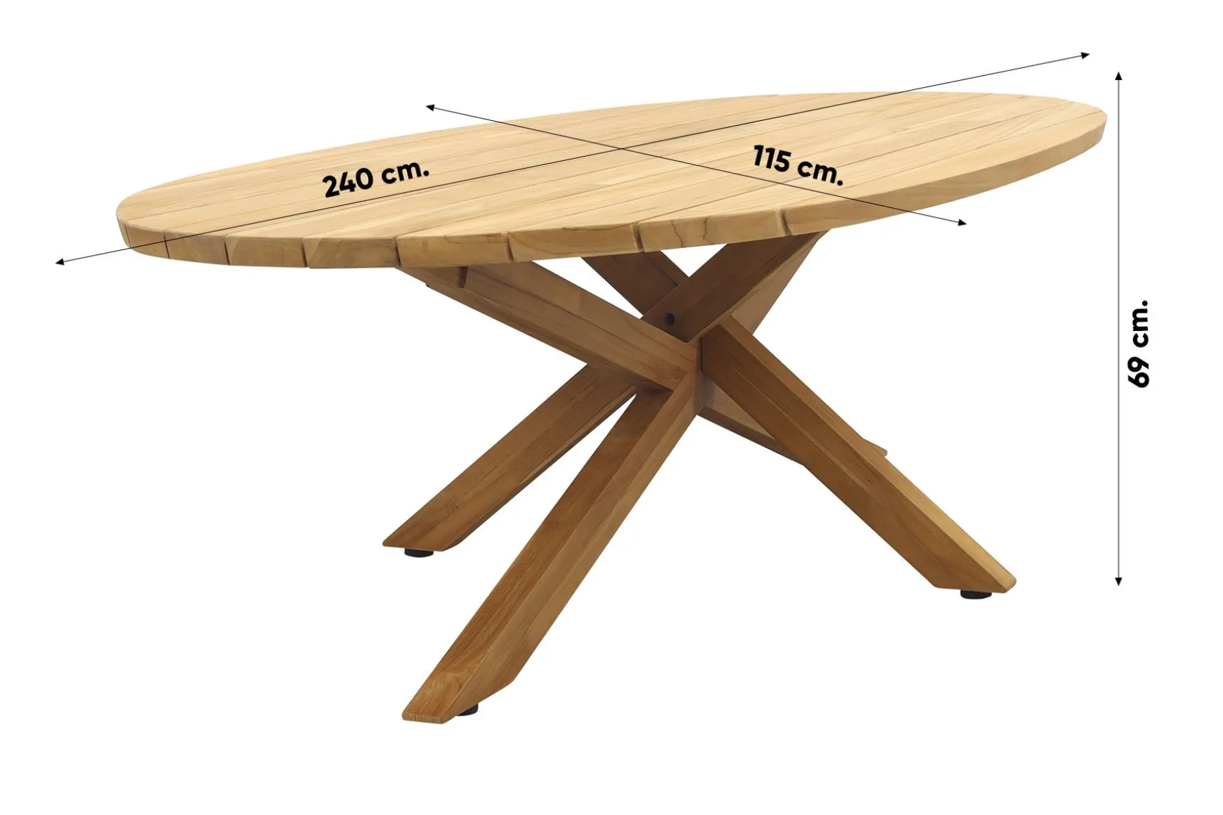 4SO Calpi/Prado low dining tuinset 240x115 cm. (7-delig) - Antraciet/Teak