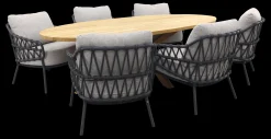 4SO Calpi/Prado low dining tuinset 240x115 cm. (7-delig) - Antraciet/Teak
