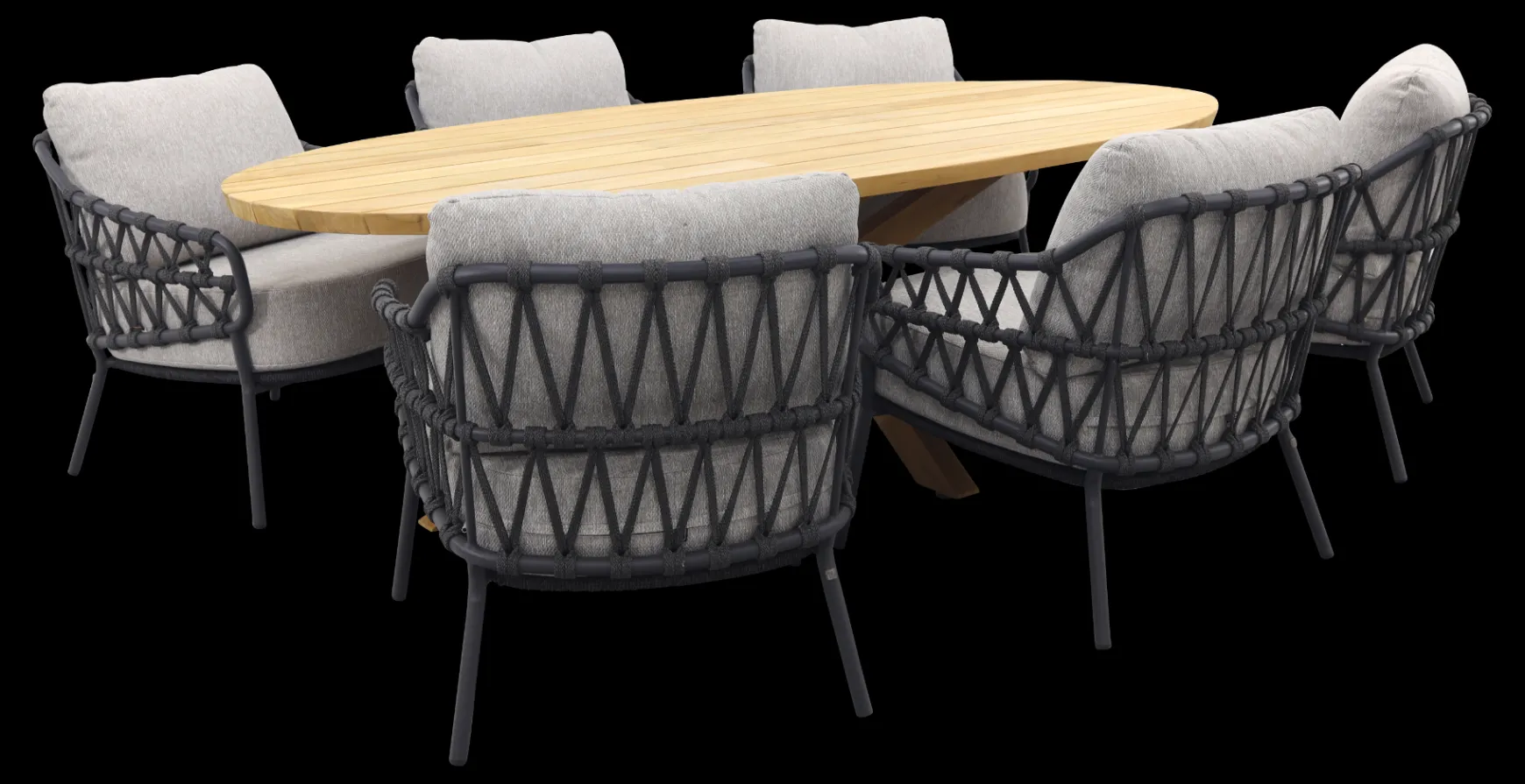 4SO Calpi/Prado low dining tuinset 240x115 cm. (7-delig) - Antraciet/Teak