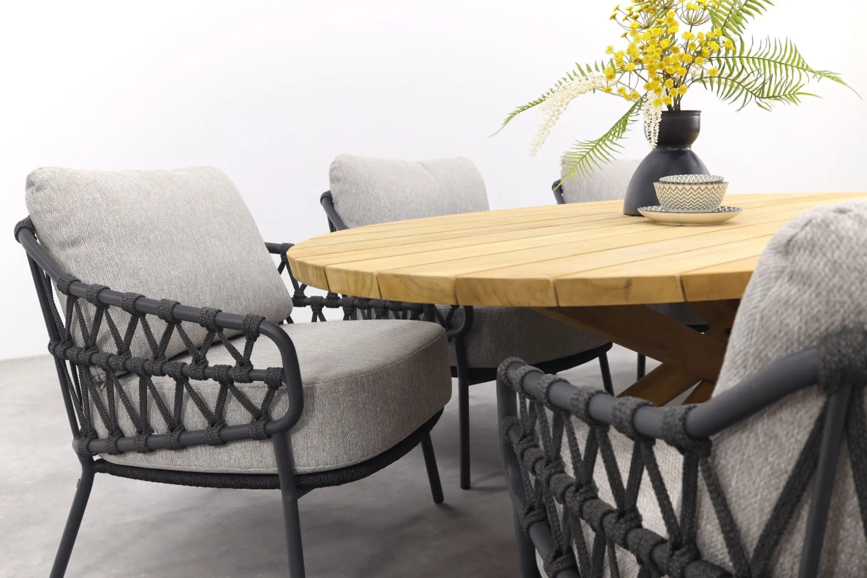 4SO Calpi/Prado low dining tuinset 240x115 cm. (7-delig) - Antraciet/Teak