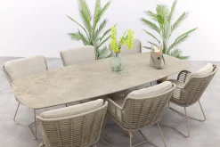4SO Fabrice/Prado Deens ovale 6-persoons tuinset 240x105 cm. - Latte
