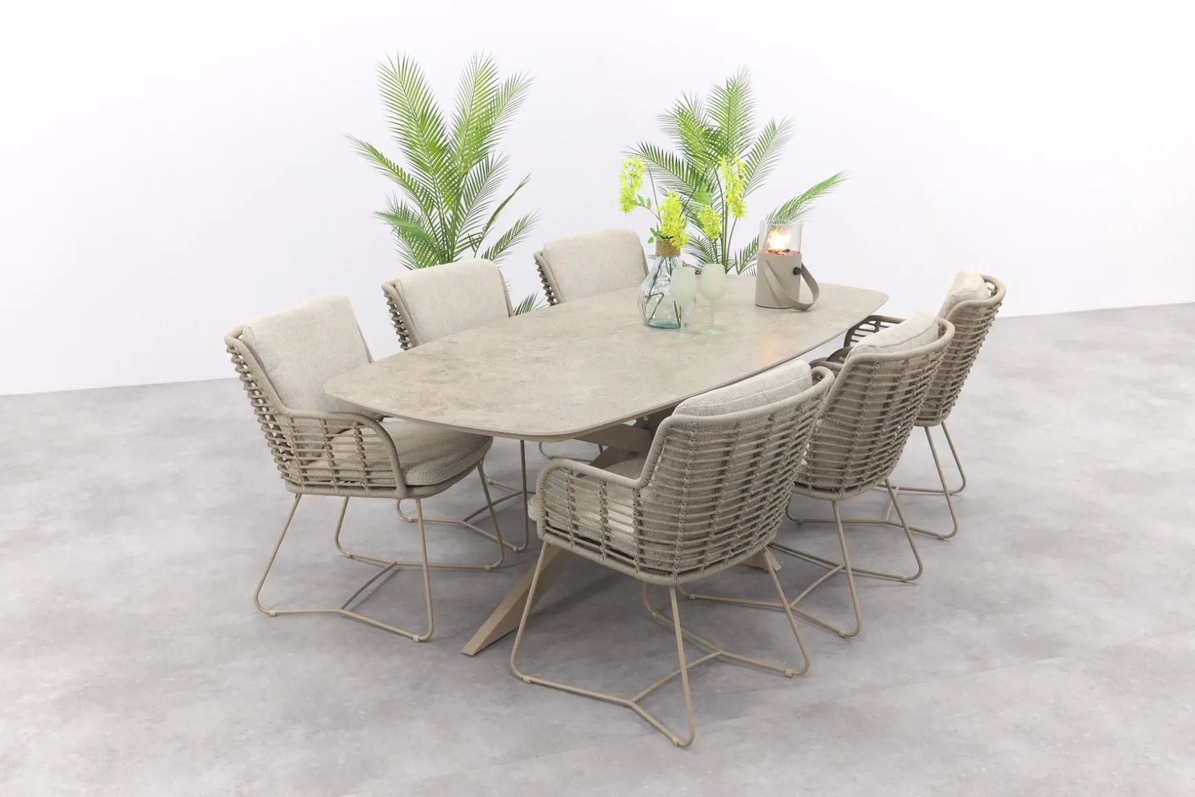 4SO Fabrice/Prado Deens ovale 6-persoons tuinset 240x105 cm. - Latte