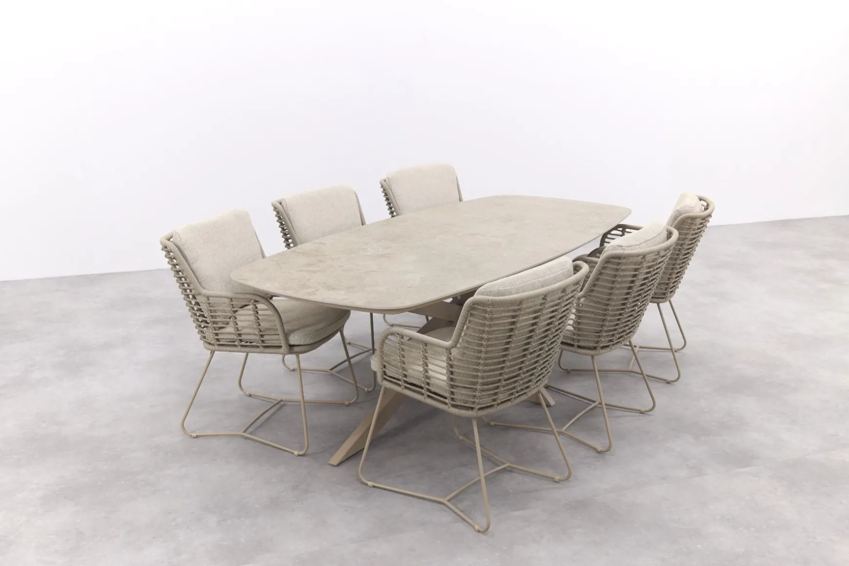 4SO Fabrice/Prado Deens ovale 6-persoons tuinset 240x105 cm. - Latte