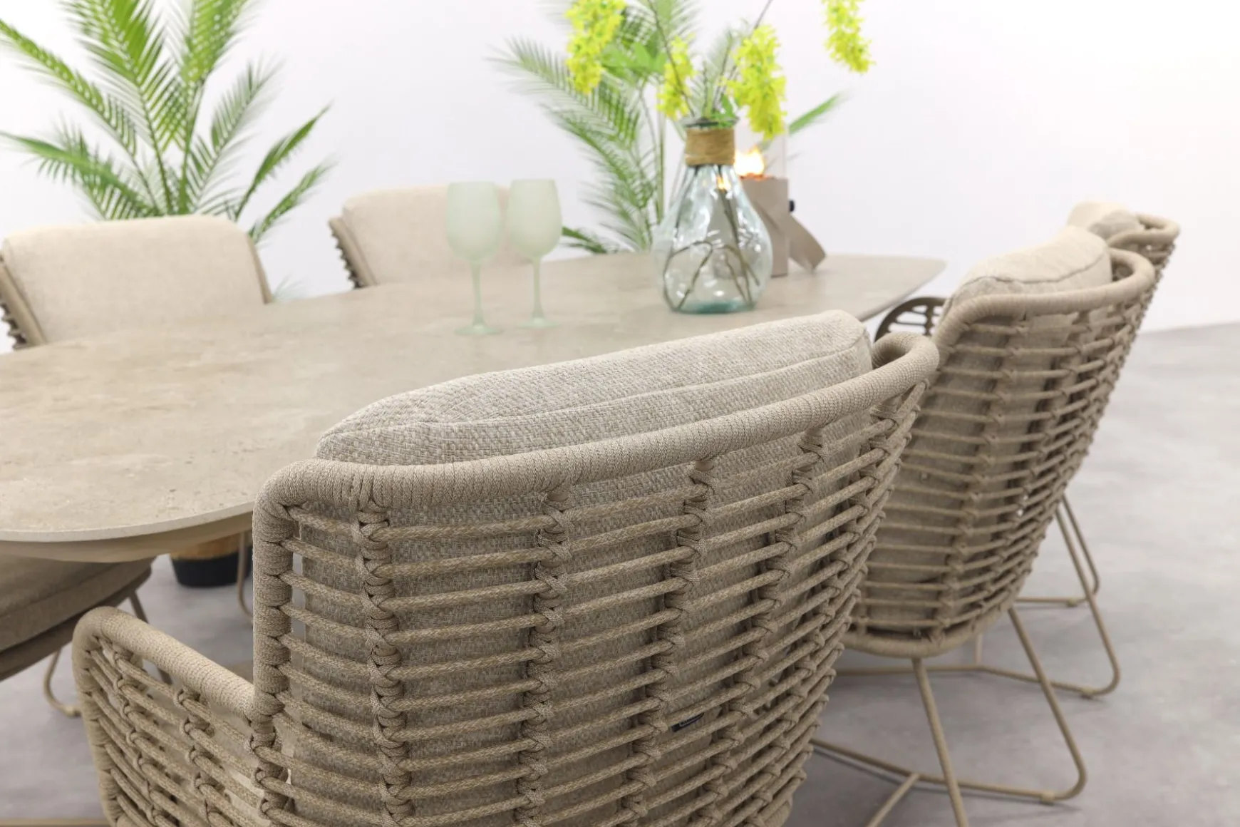 4SO Fabrice/Prado Deens ovale 6-persoons tuinset 240x105 cm. - Latte