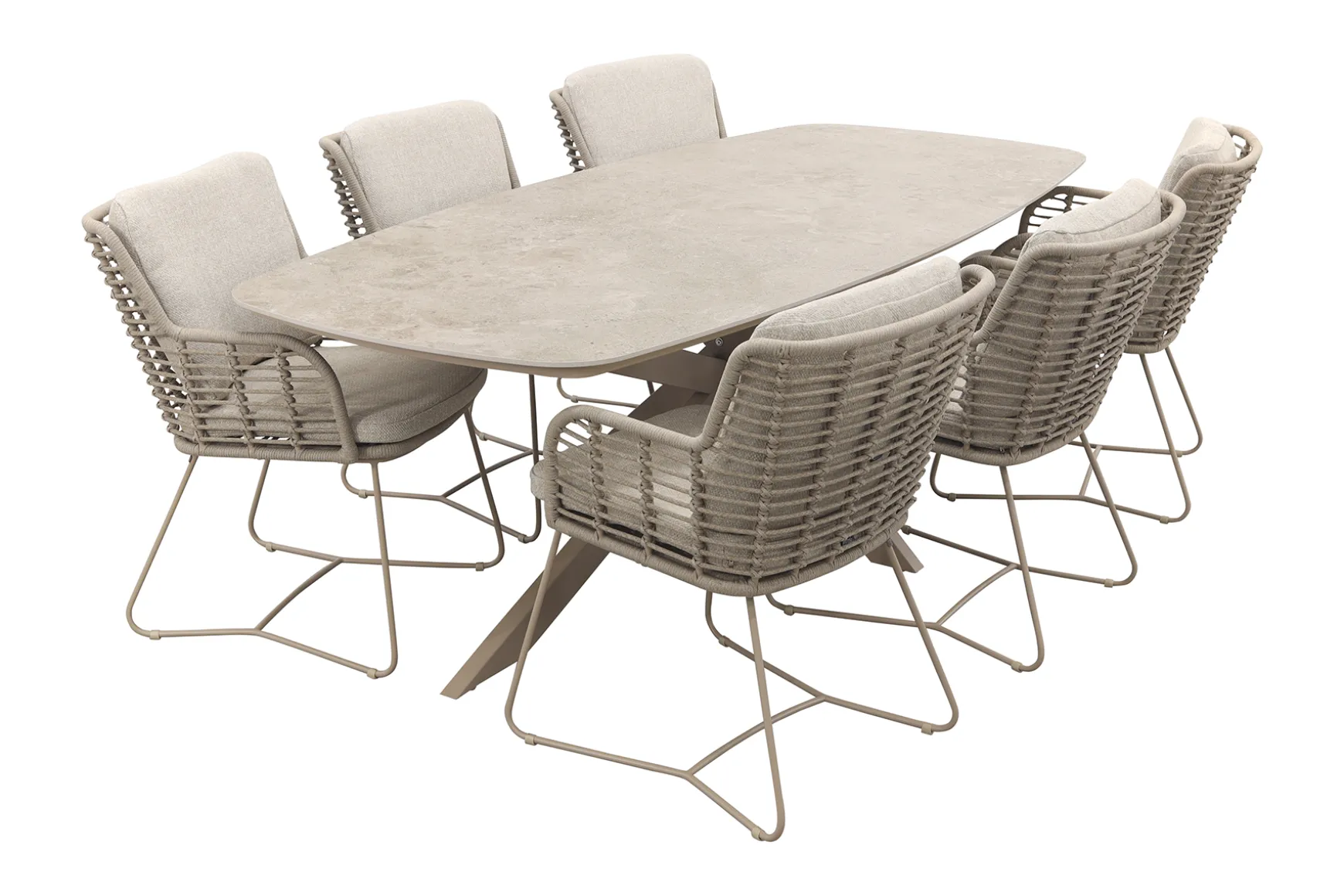 4SO Fabrice/Prado Deens ovale 6-persoons tuinset 240x105 cm. - Latte
