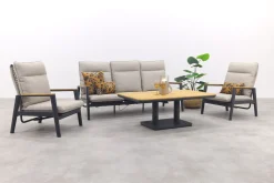 Solaro/Medina up&down verstelbare (5-persoons) stoel-bank loungeset - Zand / Teak