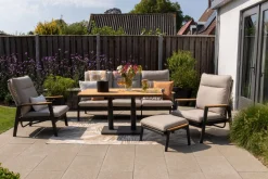 Solaro/Medina up&down verstelbare (5-persoons) stoel-bank loungeset - Zand / Teak