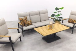 Solaro/Medina up&down verstelbare (5-persoons) stoel-bank loungeset - Zand / Teak