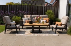 Solaro/Medina up&down verstelbare (5-persoons) stoel-bank loungeset - Zand / Teak