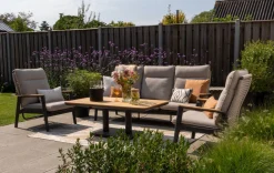 Solaro/Medina up&down verstelbare (5-persoons) stoel-bank loungeset - Zand / Teak
