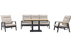 Solaro/Medina up&down verstelbare (5-persoons) stoel-bank loungeset - Zand / Teak