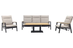 Solaro/Medina up&down verstelbare (5-persoons) stoel-bank loungeset - Zand / Teak